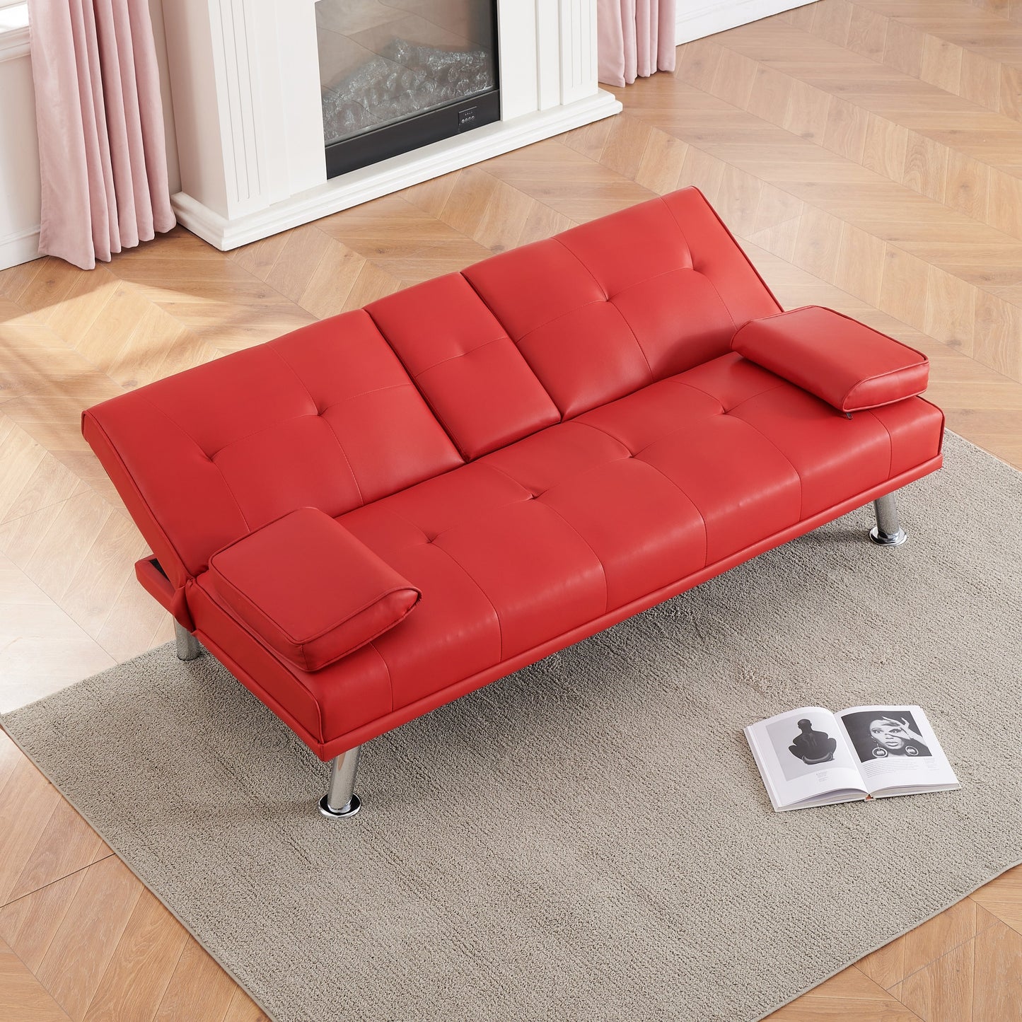 67 PU Multifunctional Double Folding Sofa Bed with Coffee Table