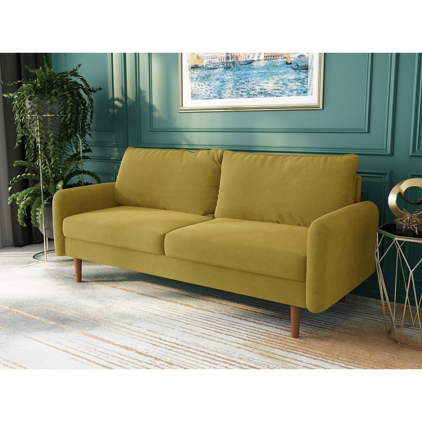 70''Velvet Square Arm Sofa