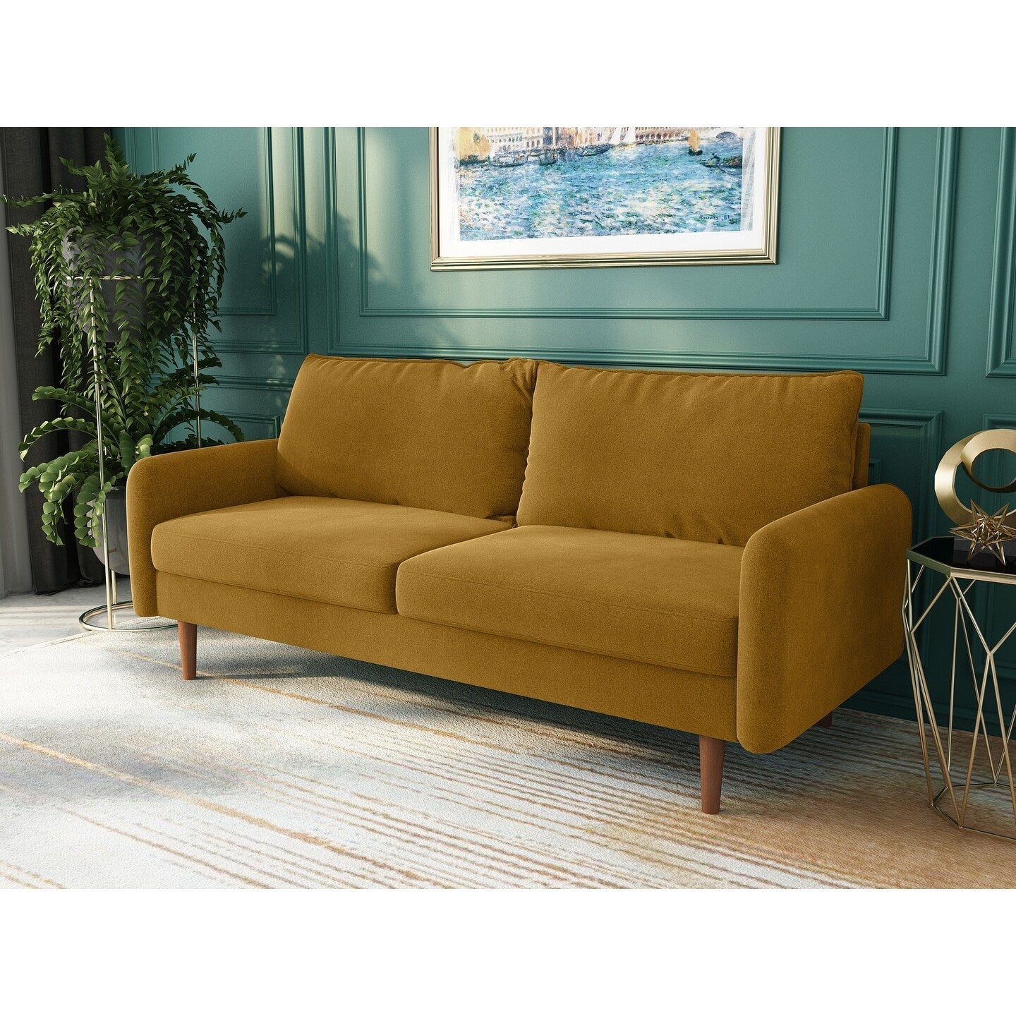 70''Velvet Square Arm Sofa