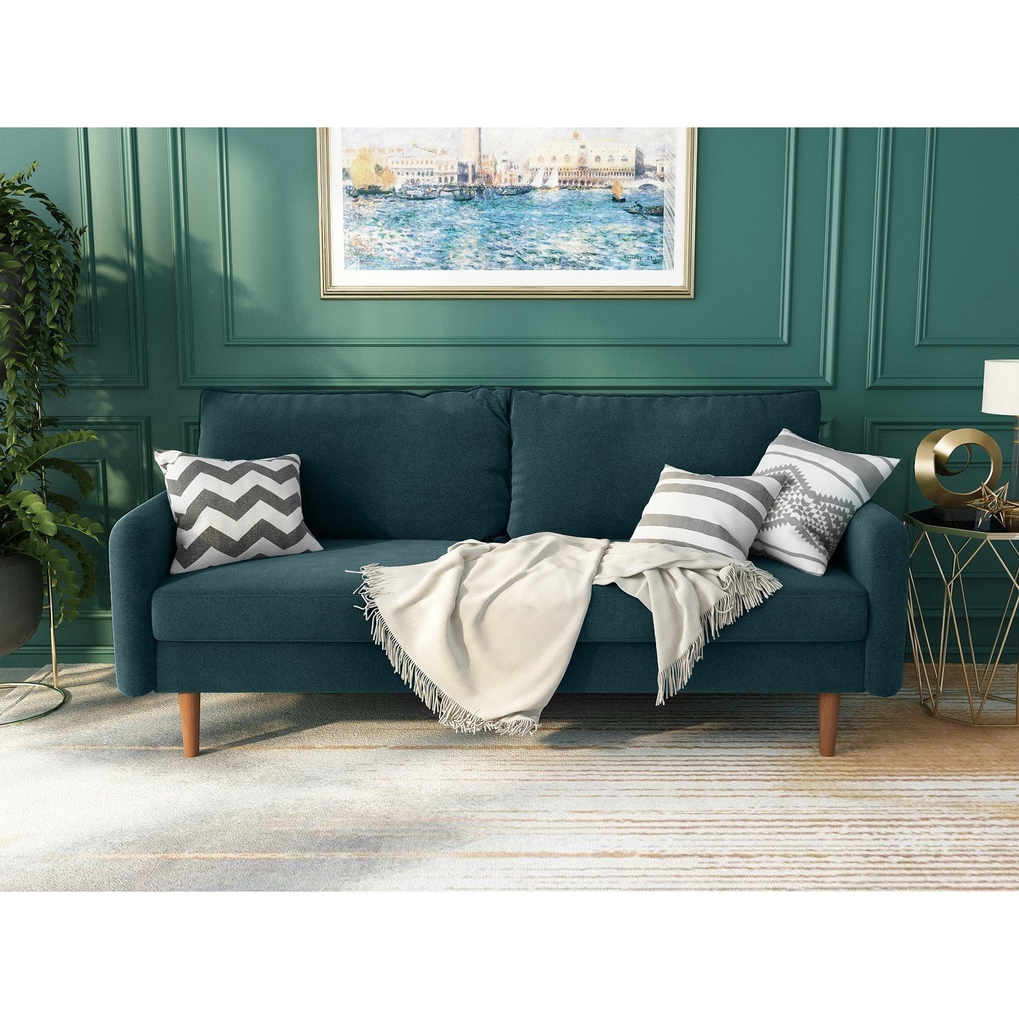 70''Velvet Square Arm Sofa