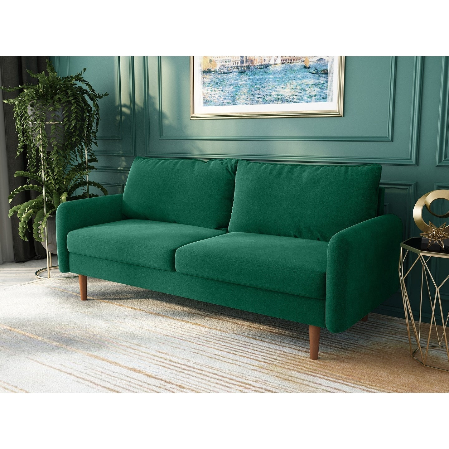 70''Velvet Square Arm Sofa