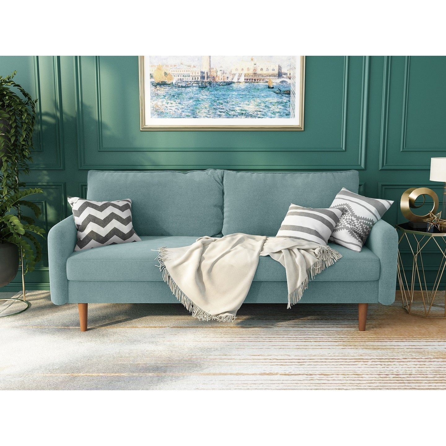70''Velvet Square Arm Sofa