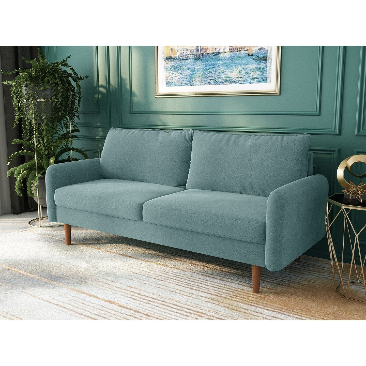 70''Velvet Square Arm Sofa