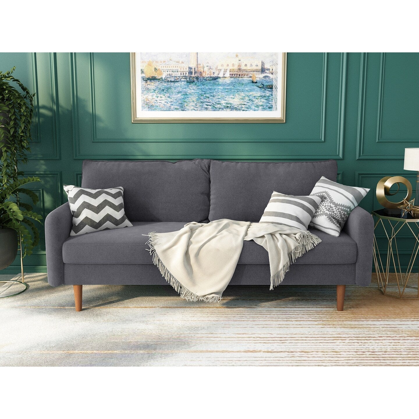 70''Velvet Square Arm Sofa