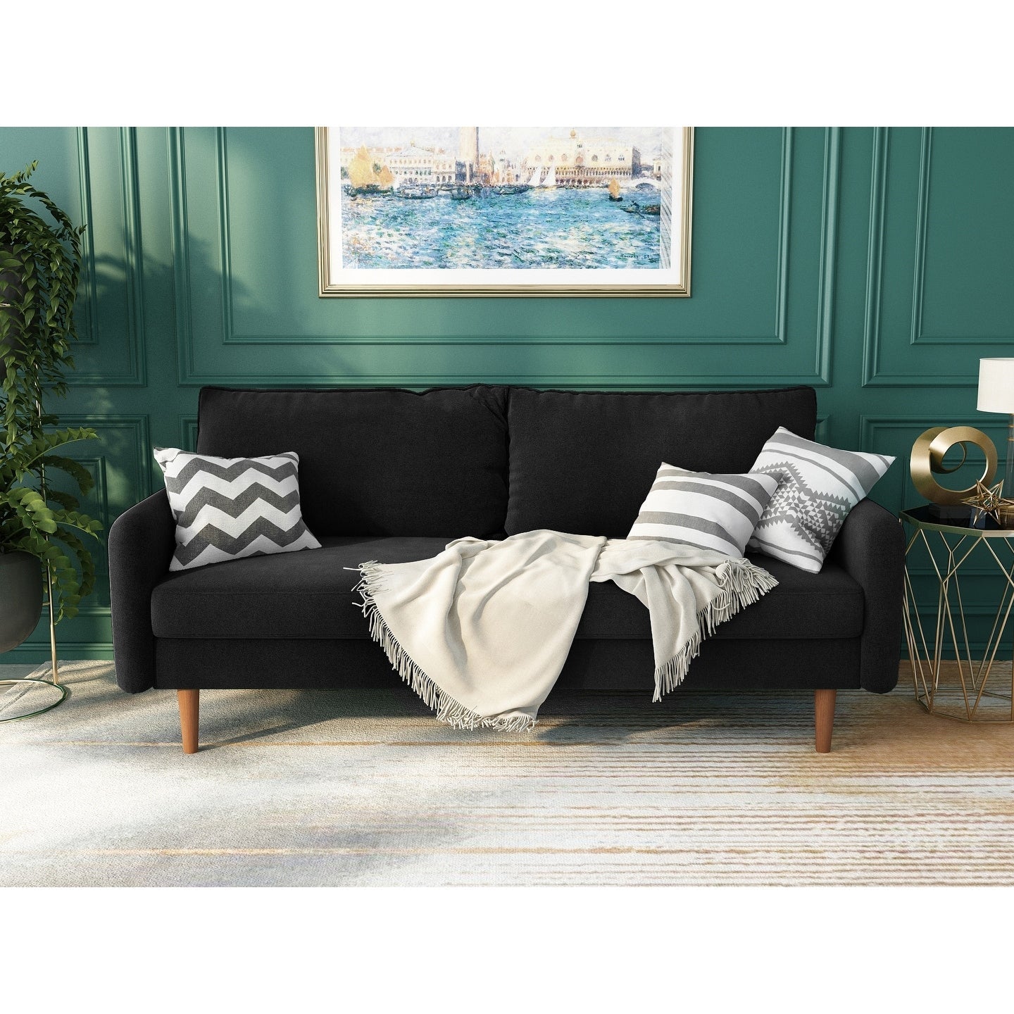 70''Velvet Square Arm Sofa