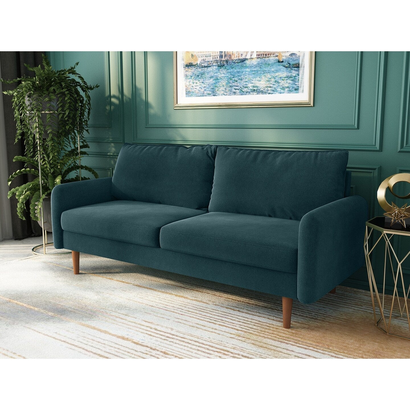 70''Velvet Square Arm Sofa