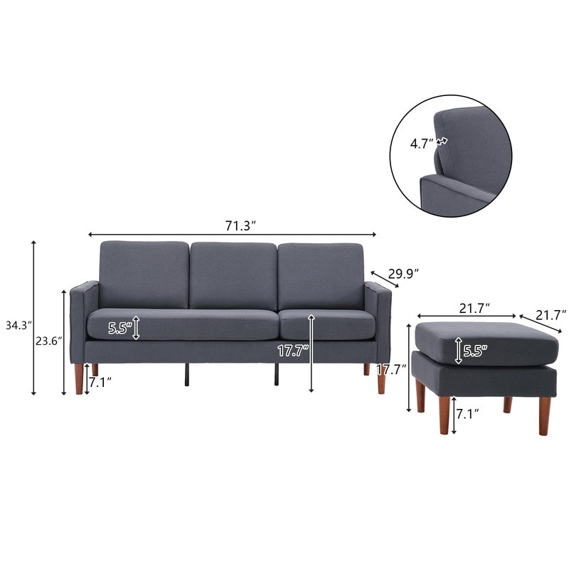 71.65 W. Linen American Armrest 3 Persons With Concubine Pedal Indoor Modular Sofa in Beige