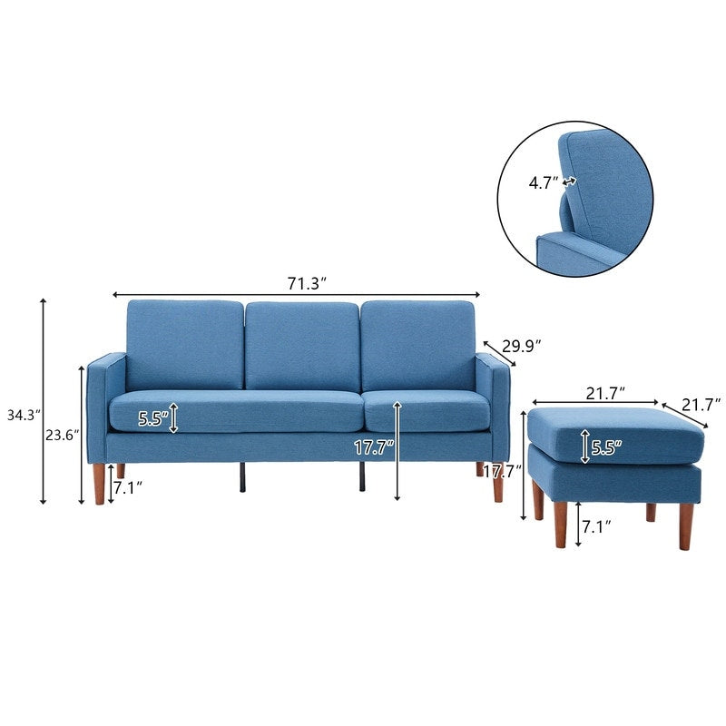 71.65 W. Linen American Armrest 3 Persons With Concubine Pedal Indoor Modular Sofa in Beige