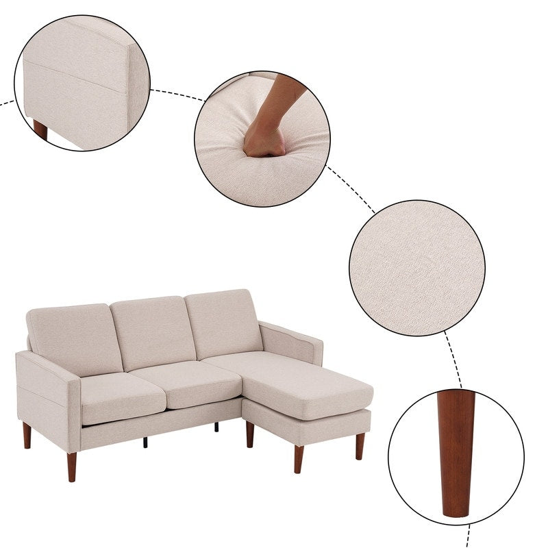 71.65 W. Linen American Armrest 3 Persons With Concubine Pedal Indoor Modular Sofa in Beige