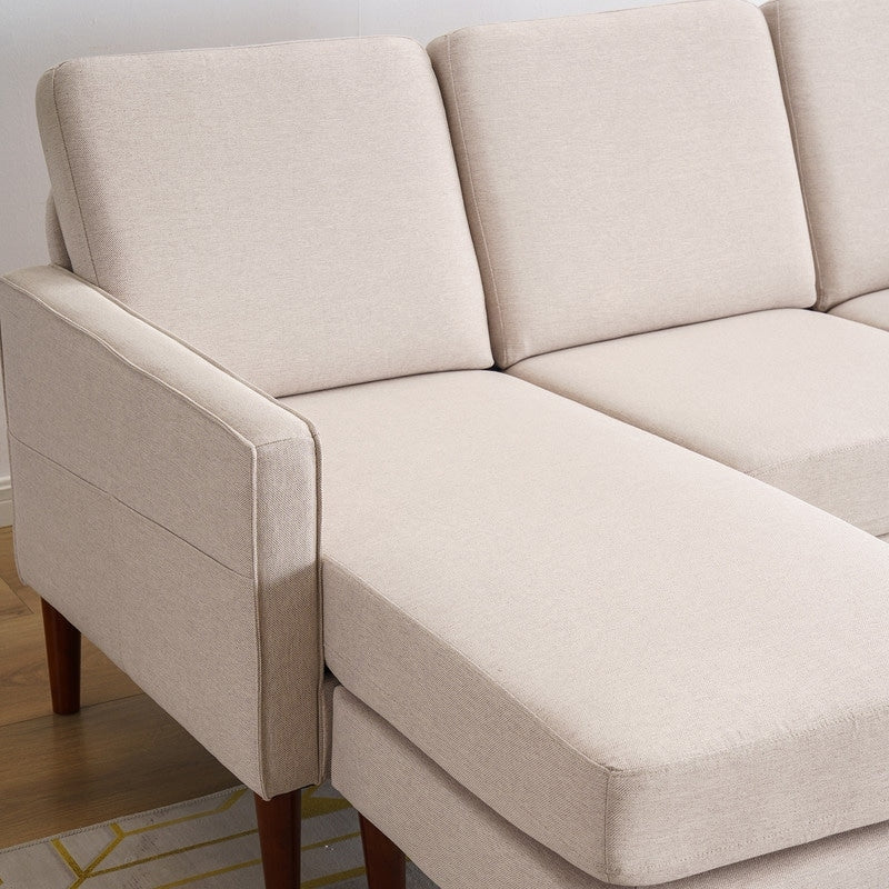 71.65 W. Linen American Armrest 3 Persons With Concubine Pedal Indoor Modular Sofa in Beige