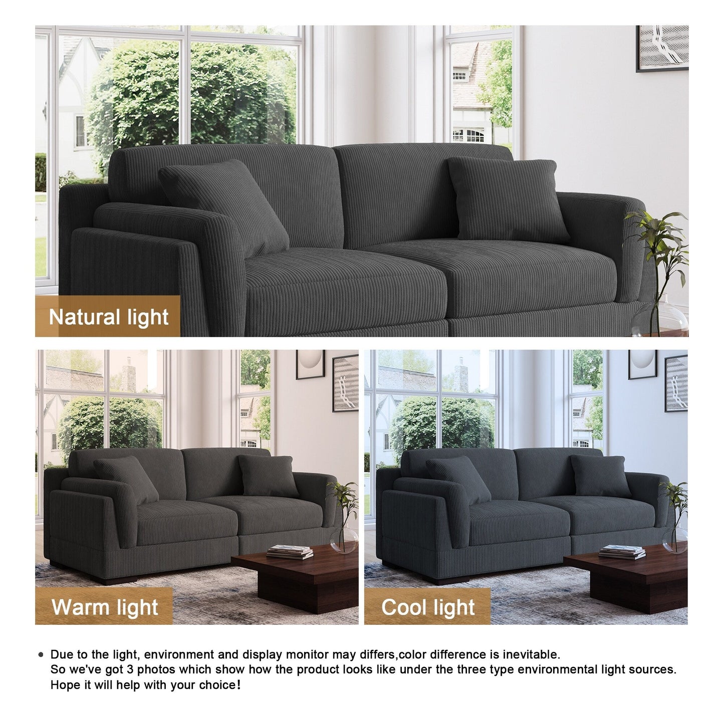 90 Loveseat Sofa Modern and Cozy Corduroy Couch