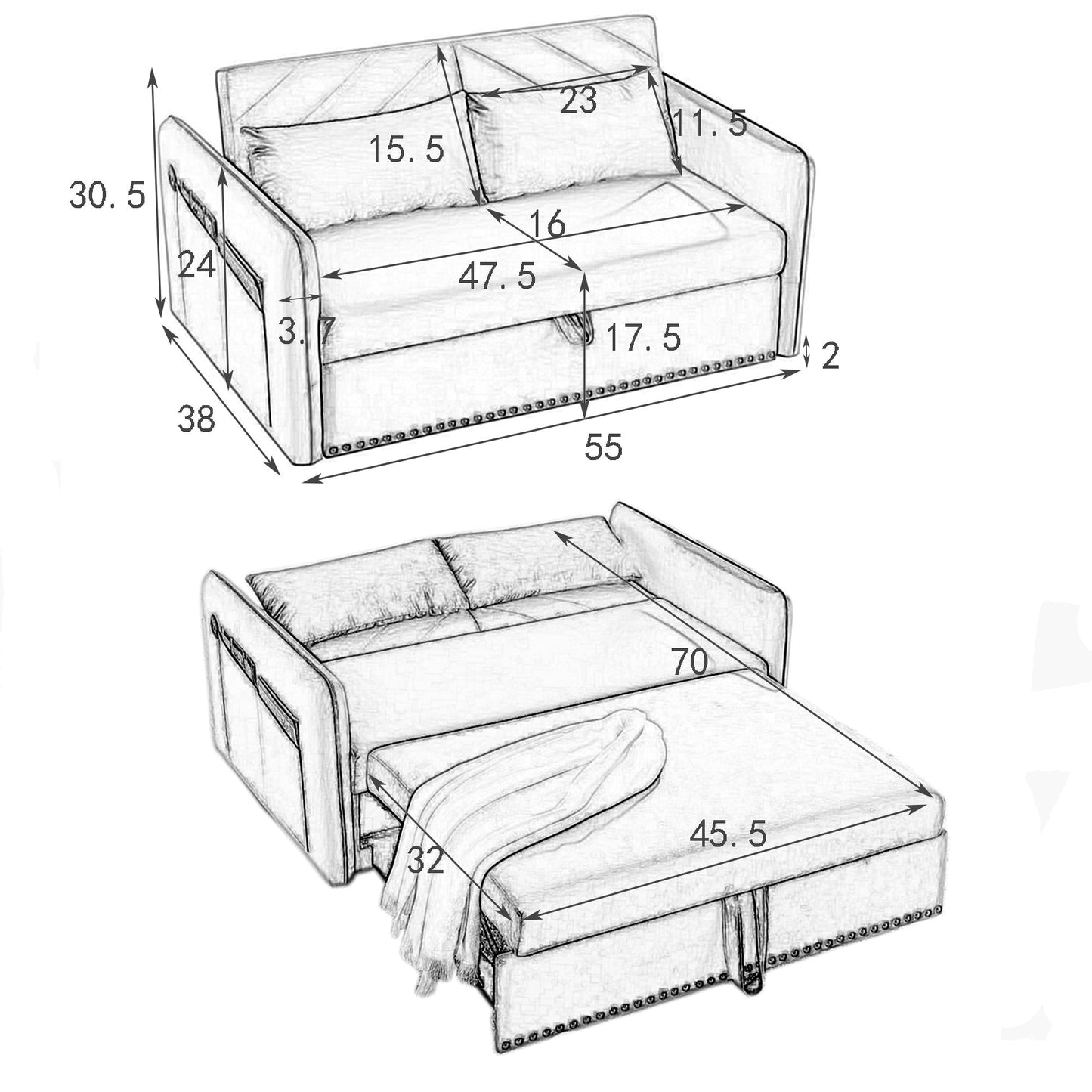 Aukfa 3 in 1 Convertible Sofa Bed Velvet Loveseat Sleeper