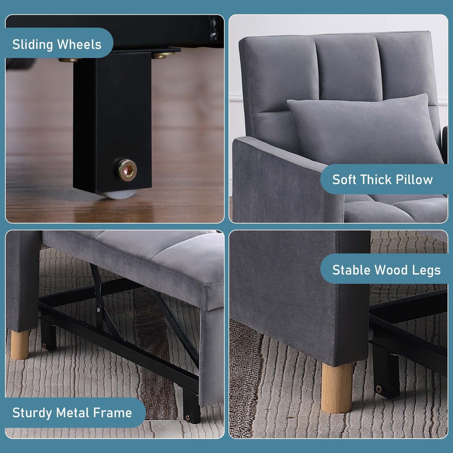 Aukfa Sleeper Chair Bed Convertible Single Sofa Chair with Pillow