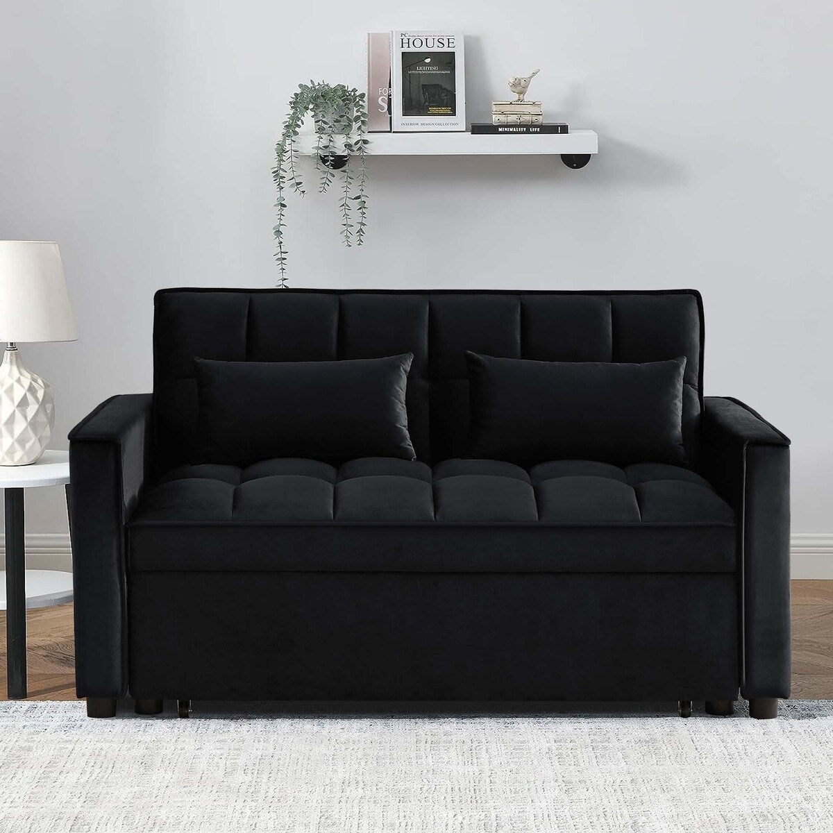 Aukfa Velvet Convertible Sleeper Sofa Loveseat with Side Pocket
