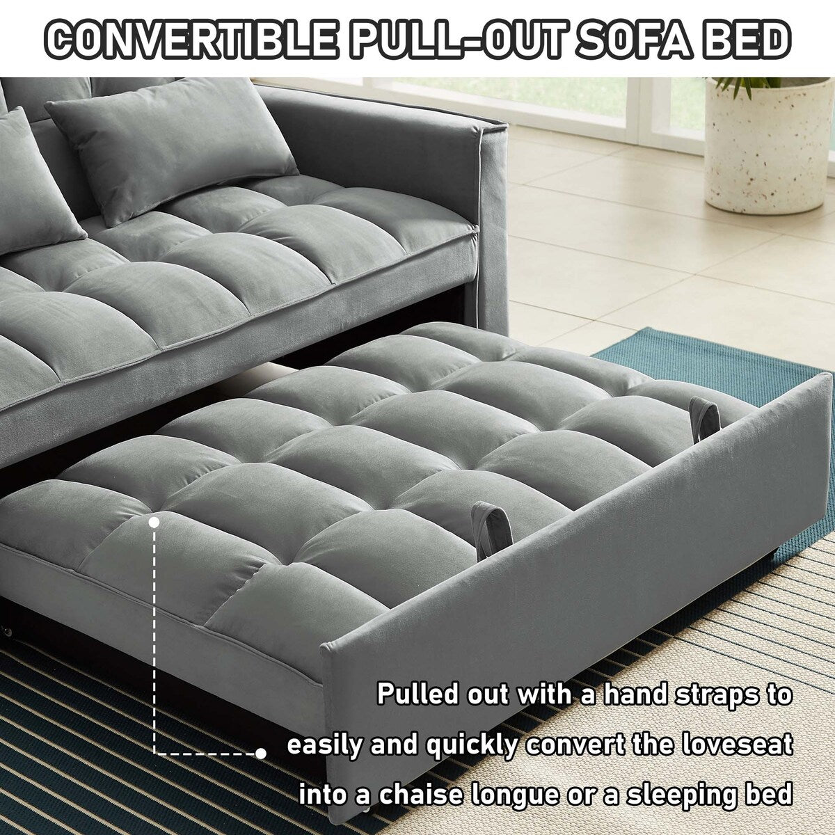 Aukfa Velvet Convertible Sleeper Sofa Loveseat with Side Pocket
