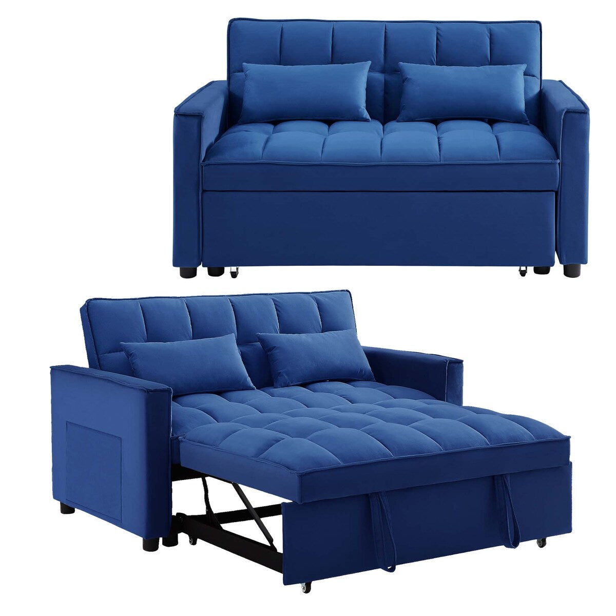 Aukfa Velvet Convertible Sleeper Sofa Loveseat with Side Pocket