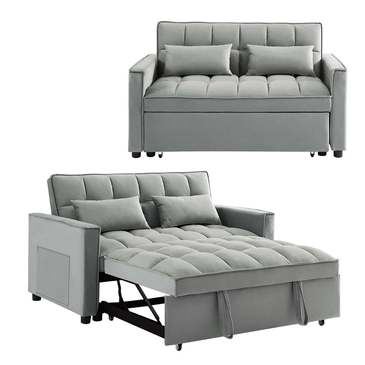 Aukfa Velvet Convertible Sleeper Sofa Loveseat with Side Pocket