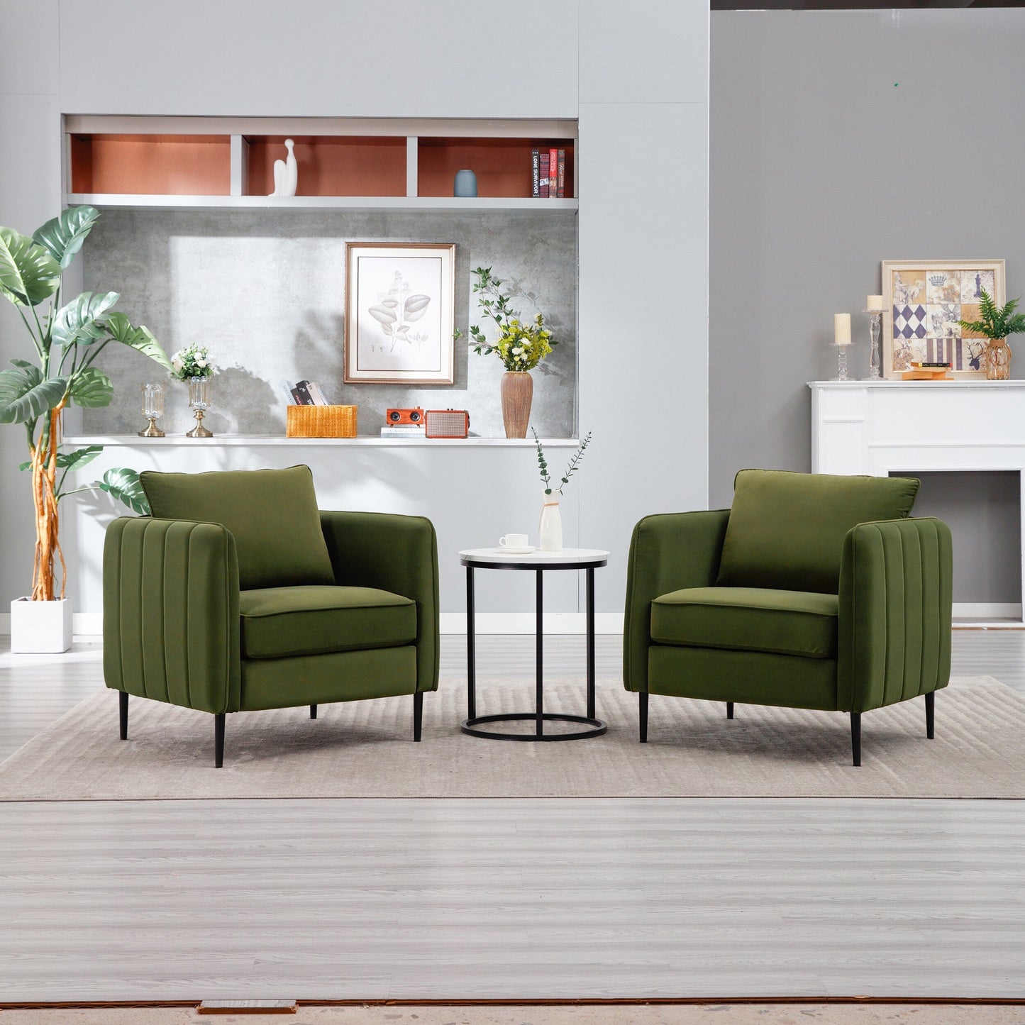 Accent Chair For Living Room, Velvet Comfy Single Sofa Chair Mid-Century Modern Armchair With 1 Pillow And Metal Legs