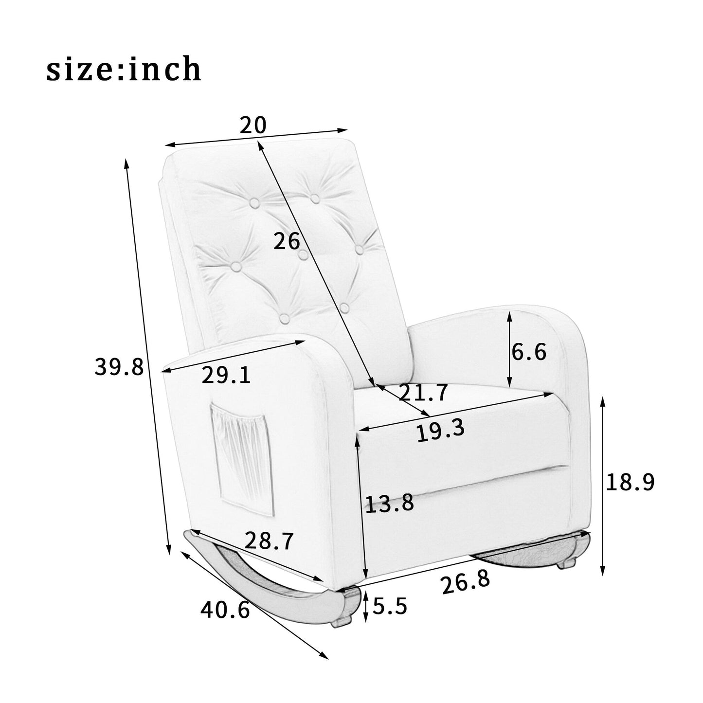 Adjustable Reclining Sofa Chair for Balcony and Tatami, High Back Design with Solid Wood Legs, Side Pockets