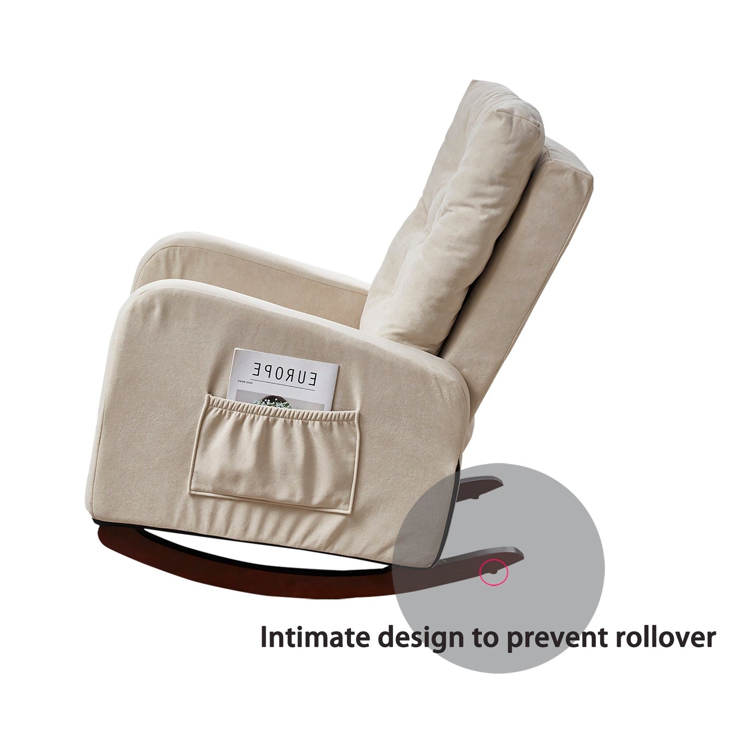 Adjustable Reclining Sofa Chair for Balcony and Tatami, High Back Design with Solid Wood Legs, Side Pockets