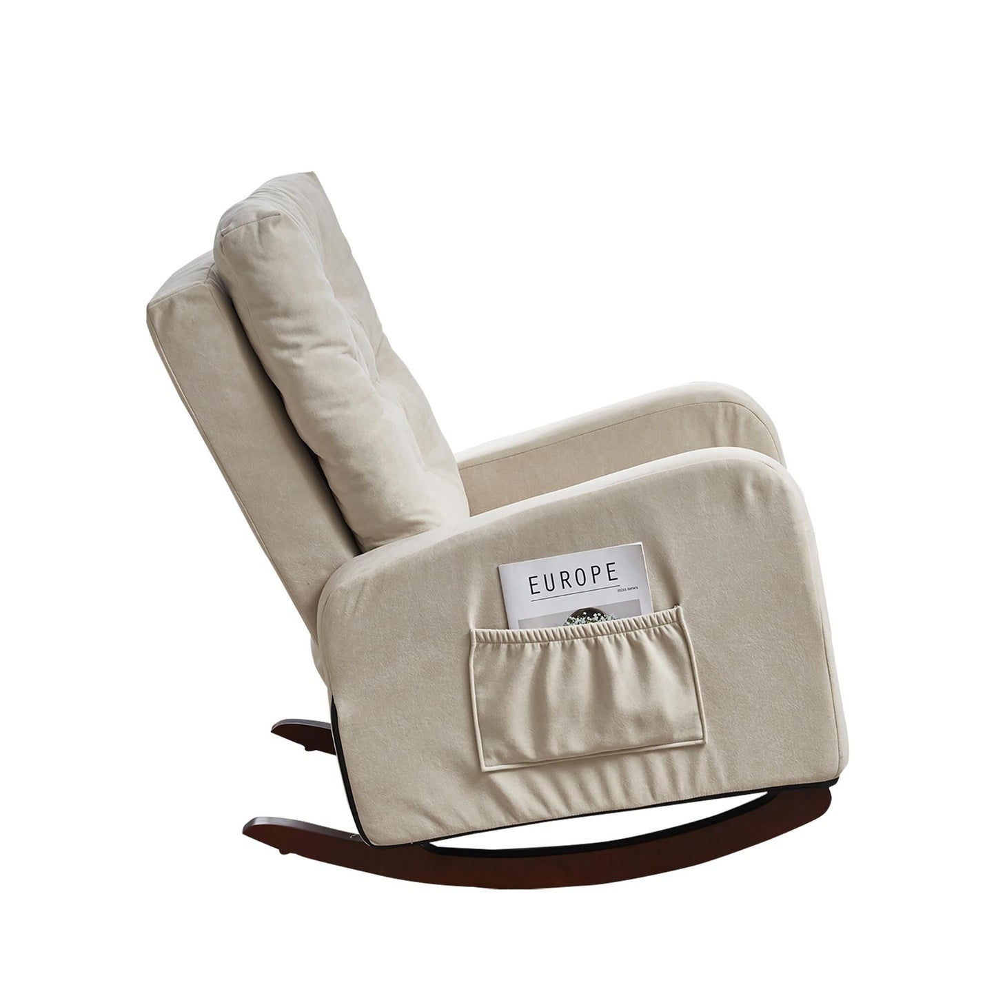 Adjustable Reclining Sofa Chair for Balcony and Tatami, High Back Design with Solid Wood Legs, Side Pockets
