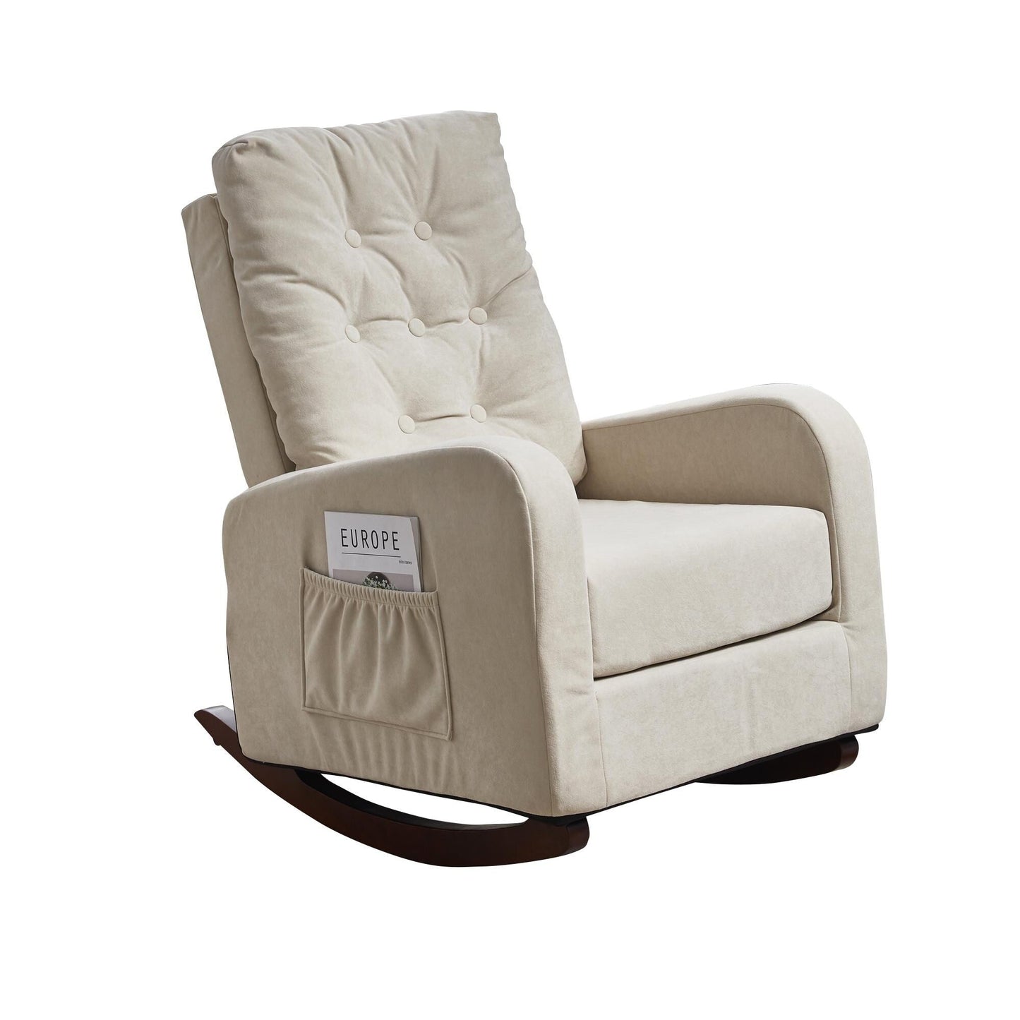 Adjustable Reclining Sofa Chair for Balcony and Tatami, High Back Design with Solid Wood Legs, Side Pockets