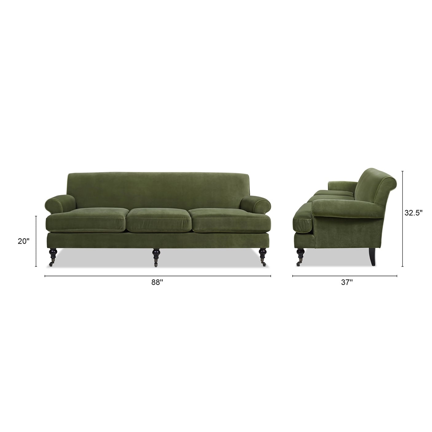 Alana Lawson 88 Inch Living Room Sofa â?Three Cushion Couch with Rolled Arms and Tight Back â?Minimal Assembly Required