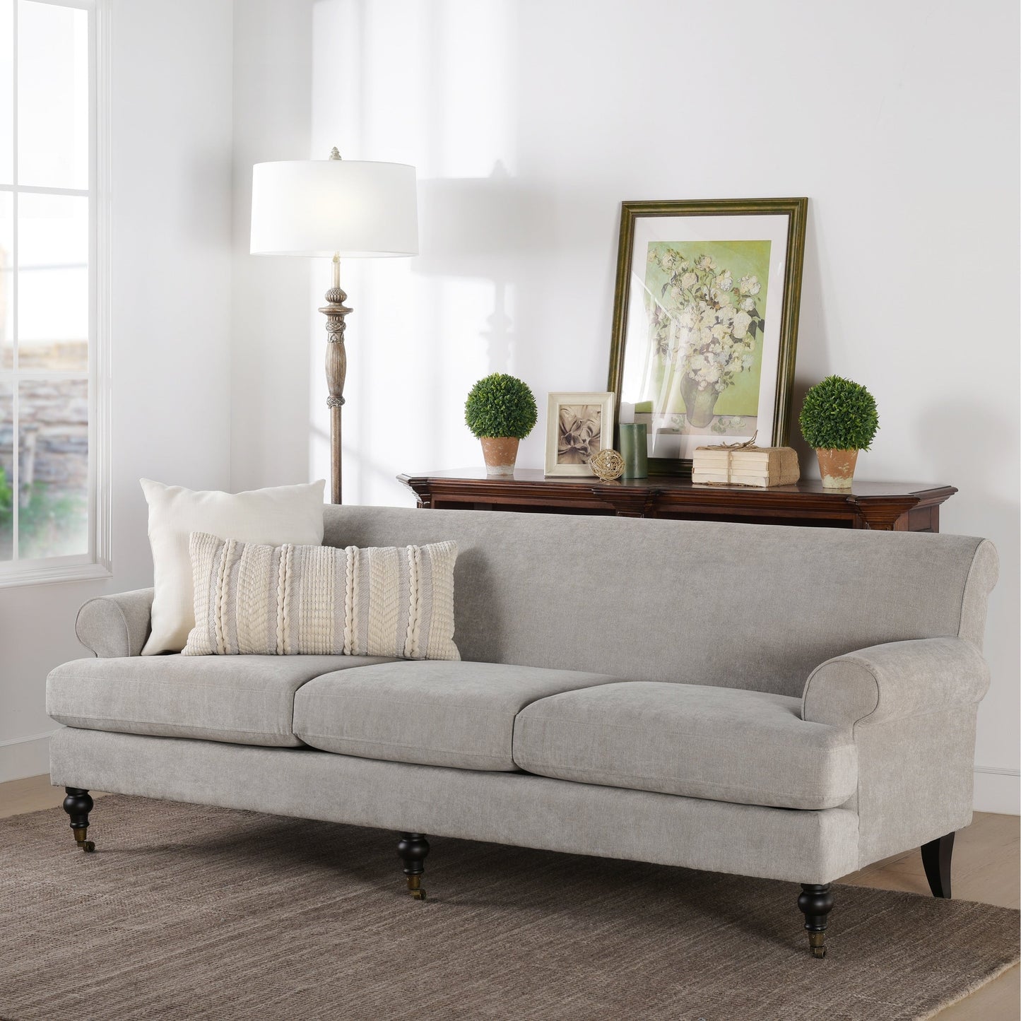 Alana Lawson 88 Inch Living Room Sofa â?Three Cushion Couch with Rolled Arms and Tight Back â?Minimal Assembly Required