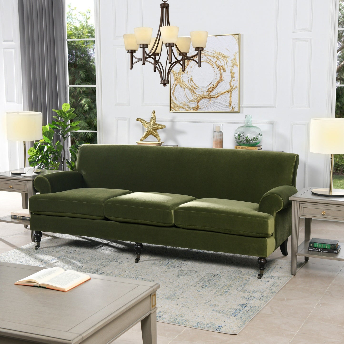 Alana Lawson 88 Inch Living Room Sofa â?Three Cushion Couch with Rolled Arms and Tight Back â?Minimal Assembly Required