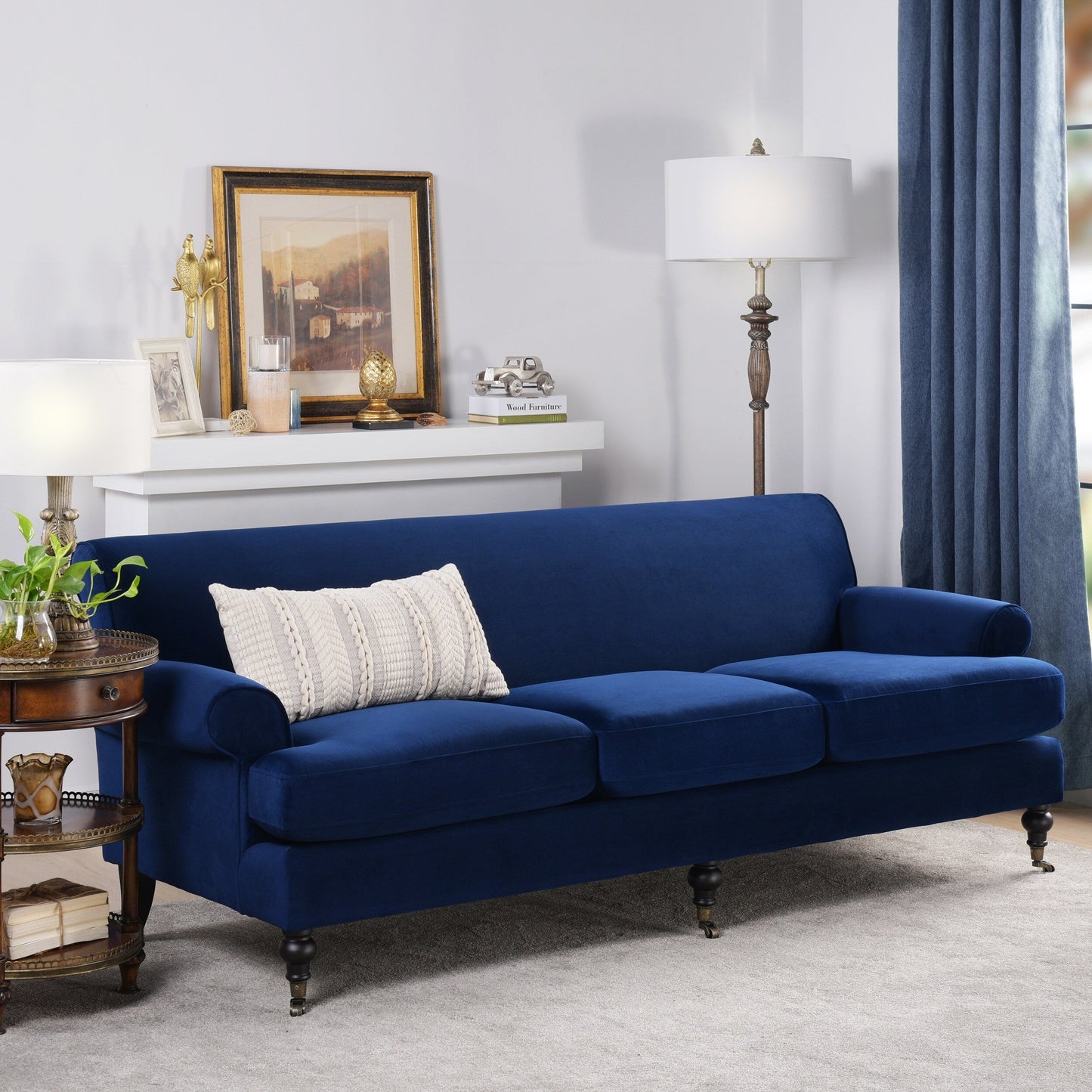 Alana Lawson 88 Inch Living Room Sofa â?Three Cushion Couch with Rolled Arms and Tight Back â?Minimal Assembly Required