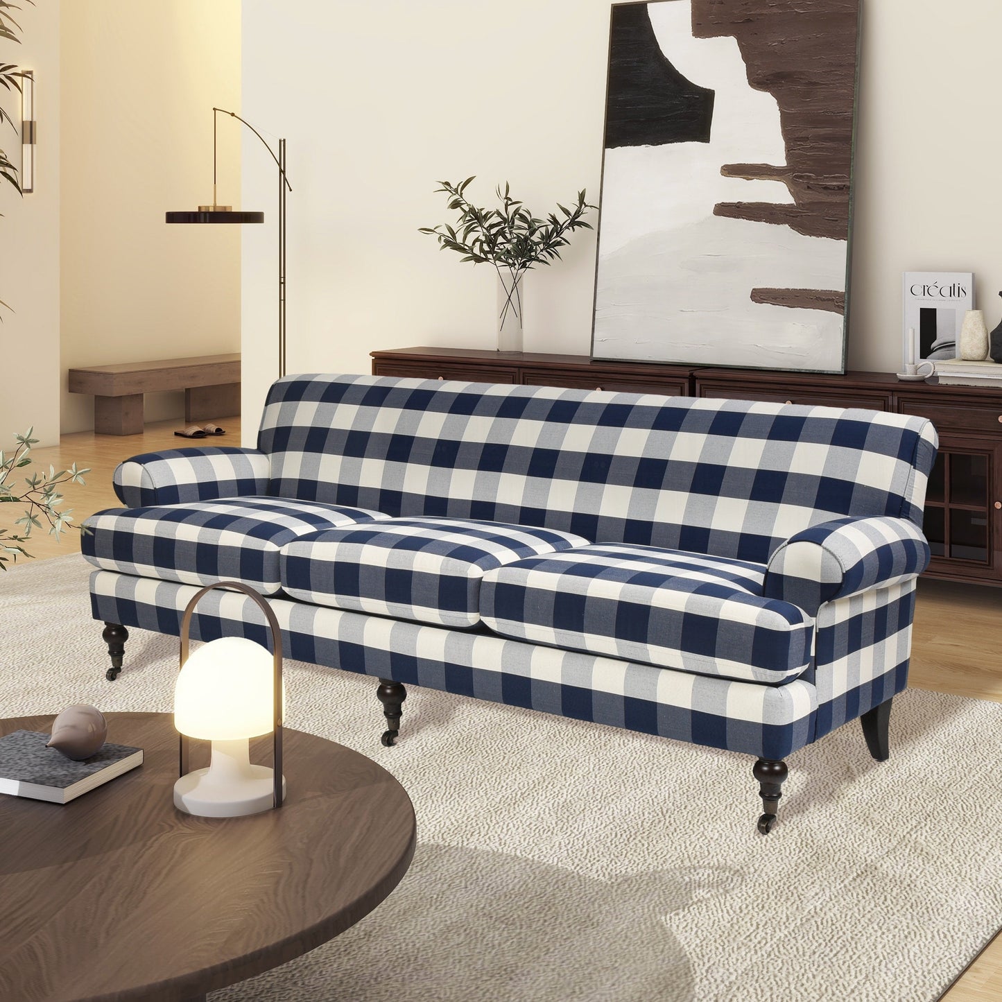Alana Lawson 88 Inch Living Room Sofa â?Three Cushion Couch with Rolled Arms and Tight Back â?Minimal Assembly Required