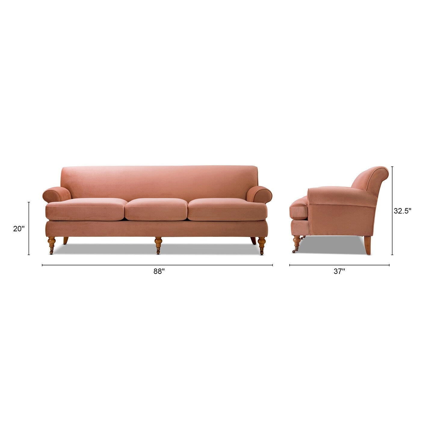 Alana Lawson 88 Inch Living Room Sofa â?Three Cushion Couch with Rolled Arms and Tight Back â?Minimal Assembly Required