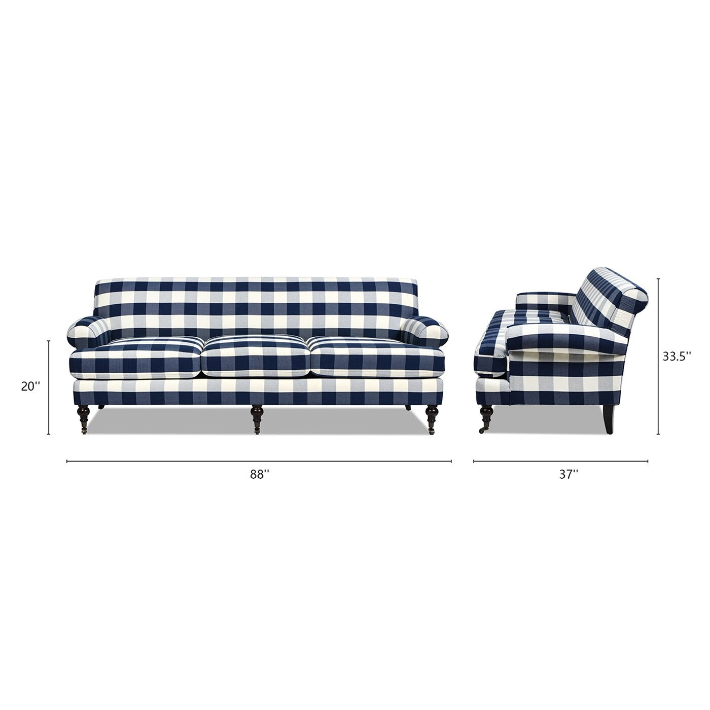 Alana Lawson 88 Inch Living Room Sofa â?Three Cushion Couch with Rolled Arms and Tight Back â?Minimal Assembly Required