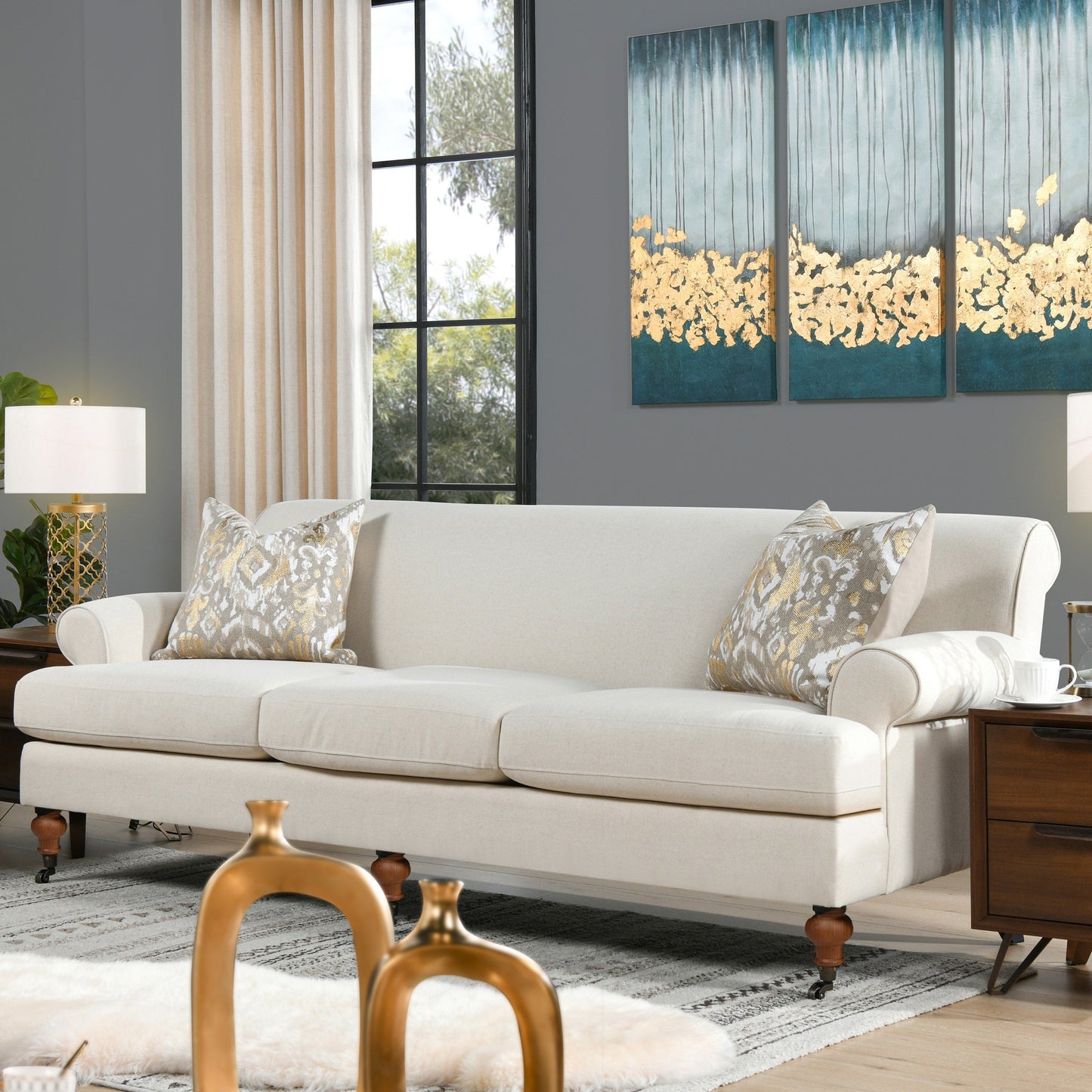Alana Lawson 88 Inch Living Room Sofa â?Three Cushion Couch with Rolled Arms and Tight Back â?Minimal Assembly Required