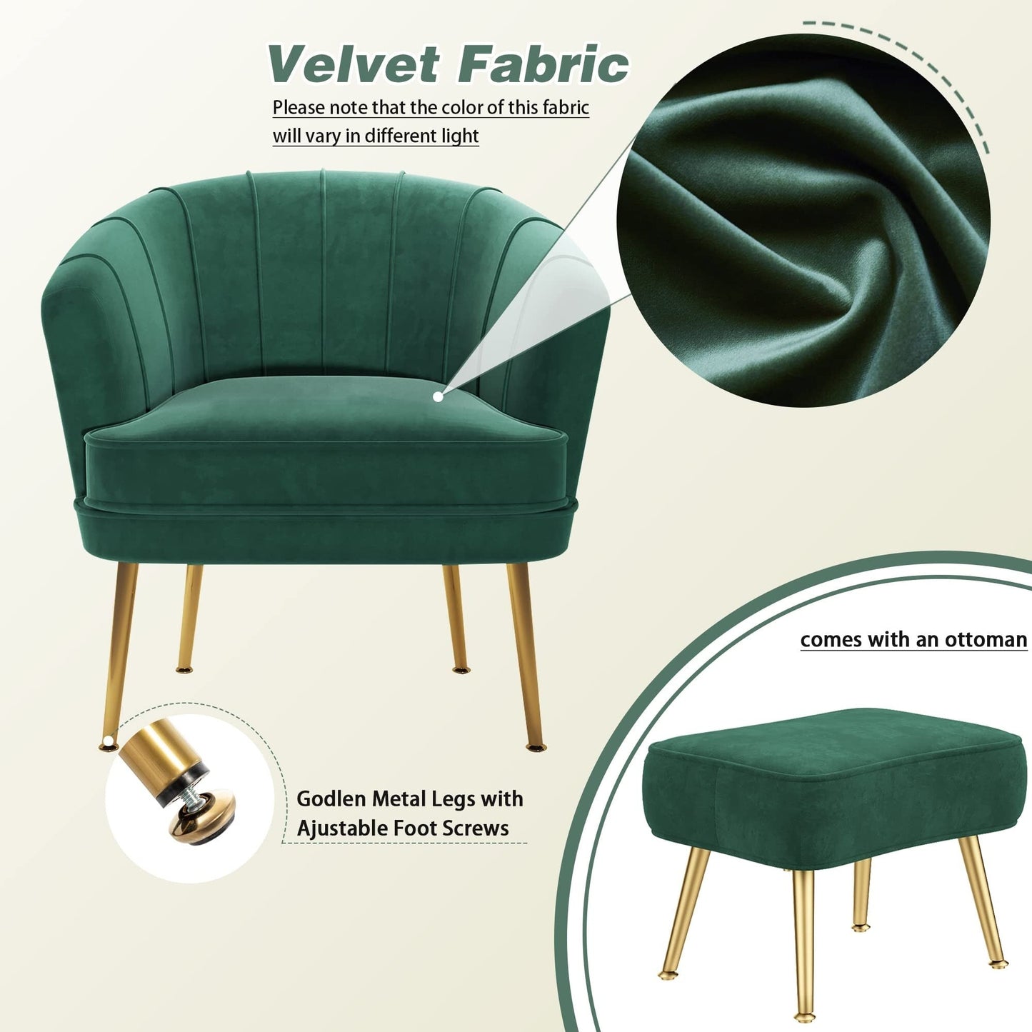 Andeworld Accent Chair with Ottoman, Upholstered Modern Single Sofa Side Chair,Comfy Barrel Club Living Room Armchair