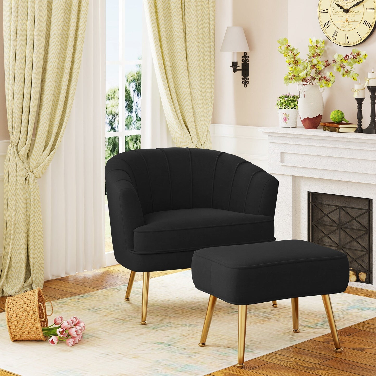 Andeworld Accent Chair with Ottoman, Upholstered Modern Single Sofa Side Chair,Comfy Barrel Club Living Room Armchair