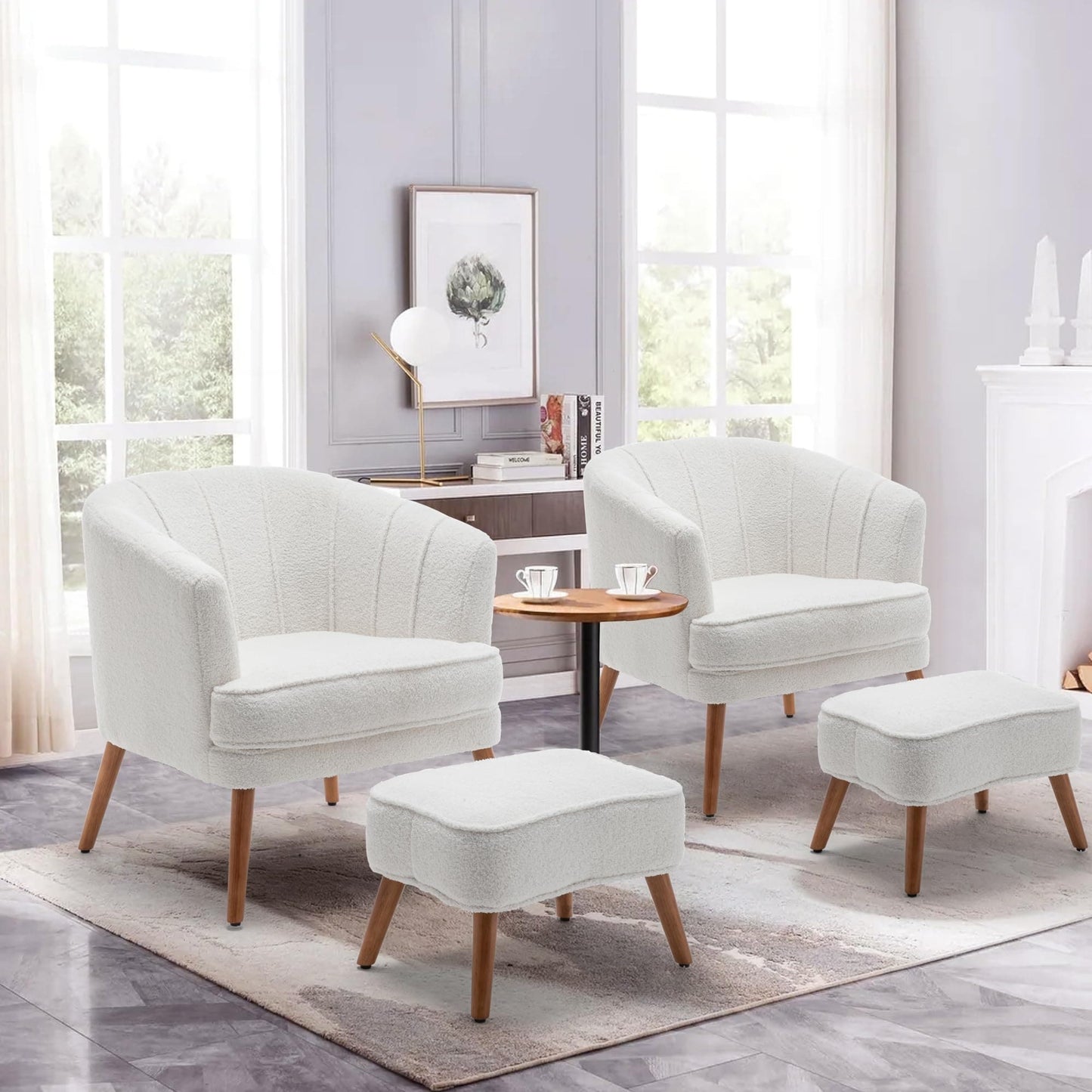 Andeworld Accent Chair with Ottoman, Upholstered Modern Single Sofa Side Chair,Comfy Barrel Club Living Room Armchair