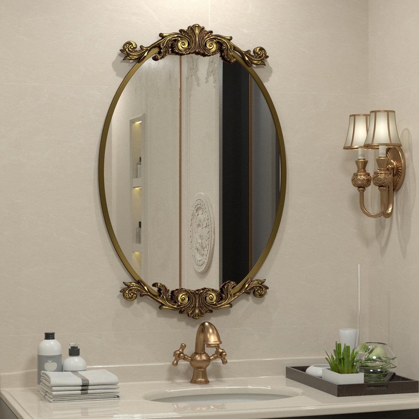 Oval Vintage Ornate Baroque Wall Mirror