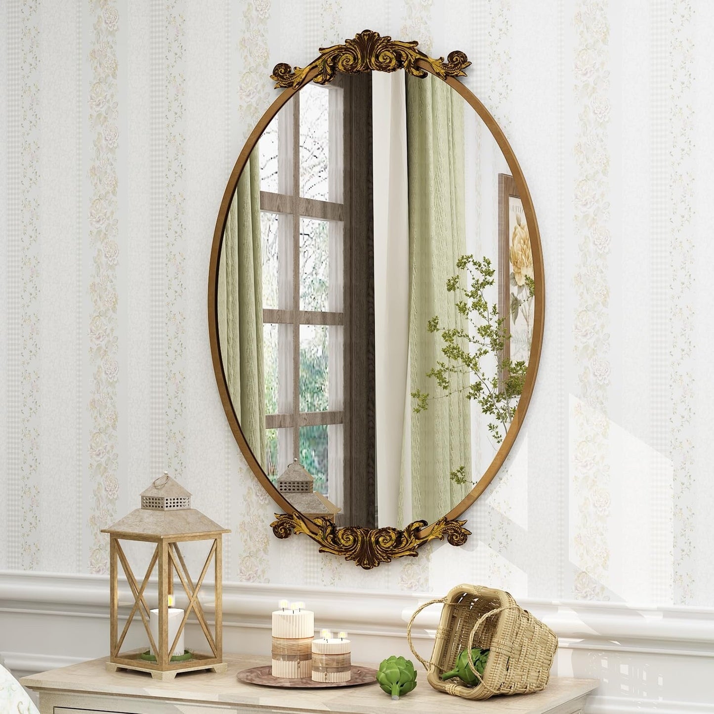 Oval Vintage Ornate Baroque Wall Mirror