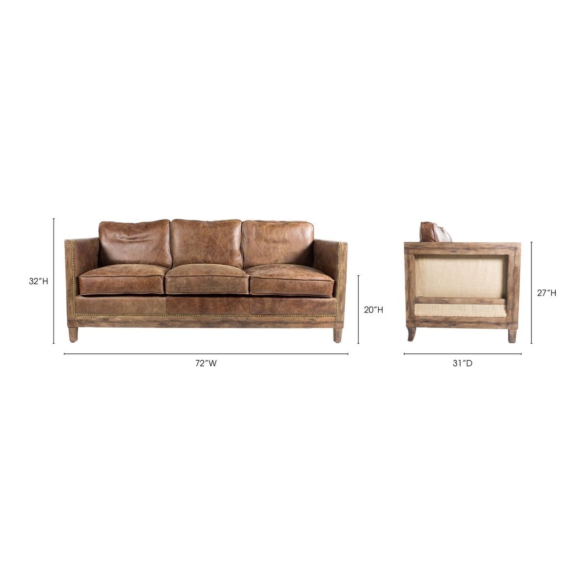 Aurelle Home Dina Vintage Brown Leather Sofa