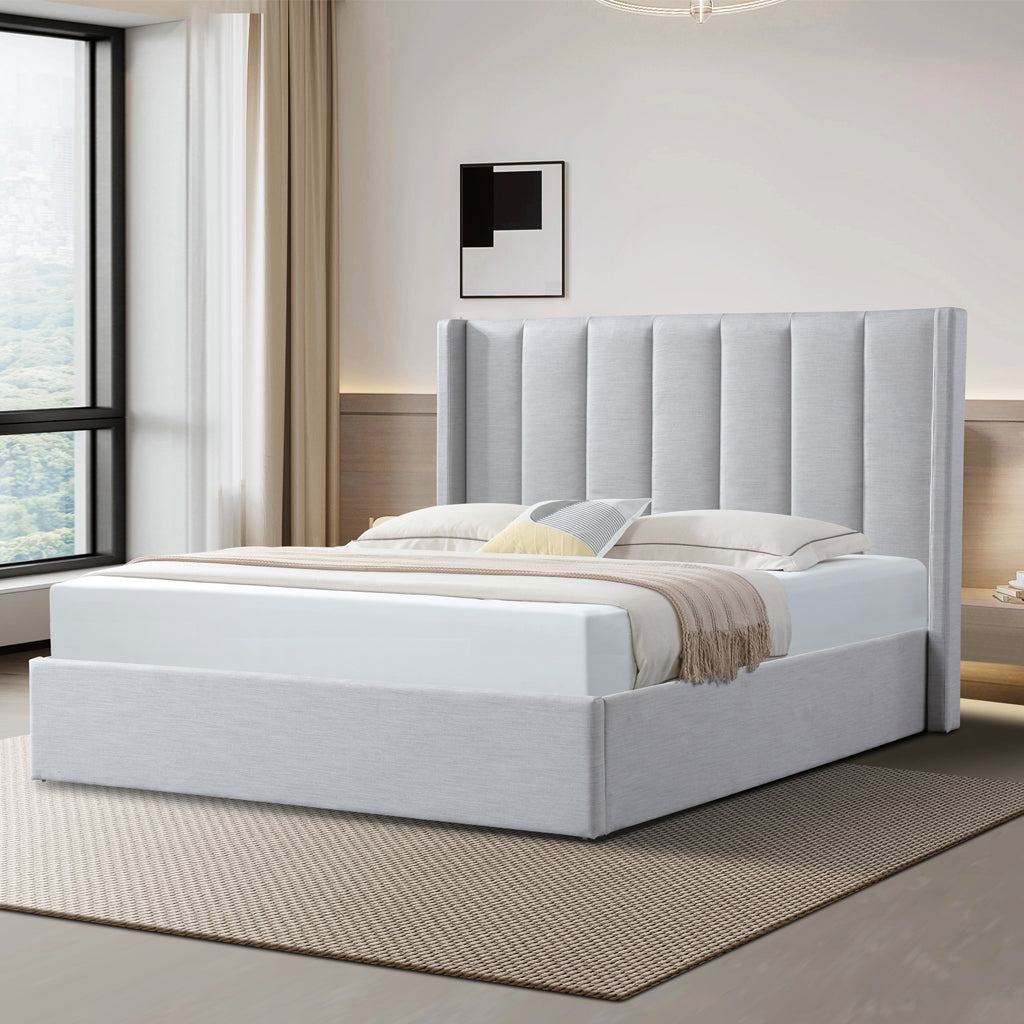 Betsy Fabric King Bed Frame - Pearl Grey with Storage