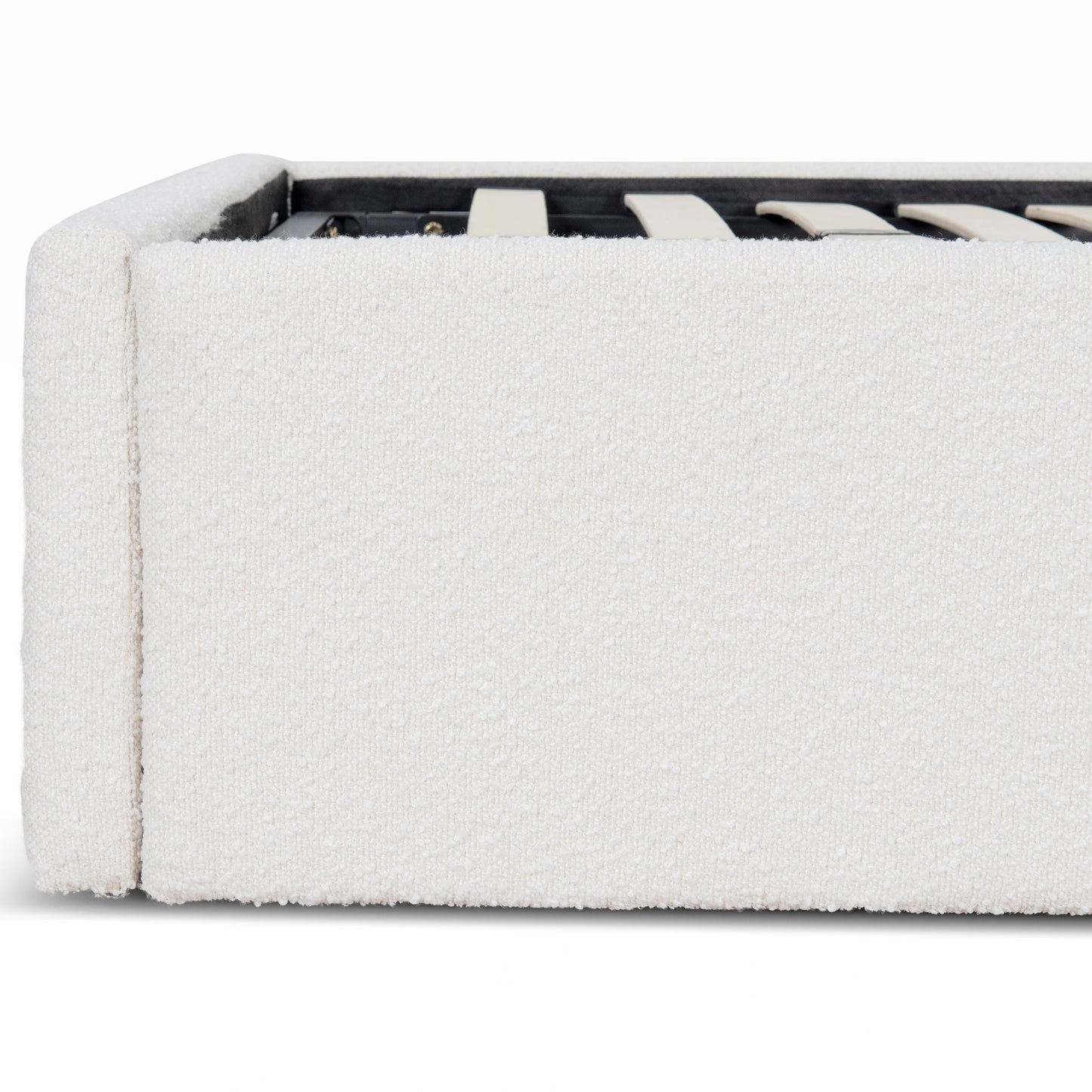 Antoni Single Sized Bed Frame - Antique White Boucle with Storage