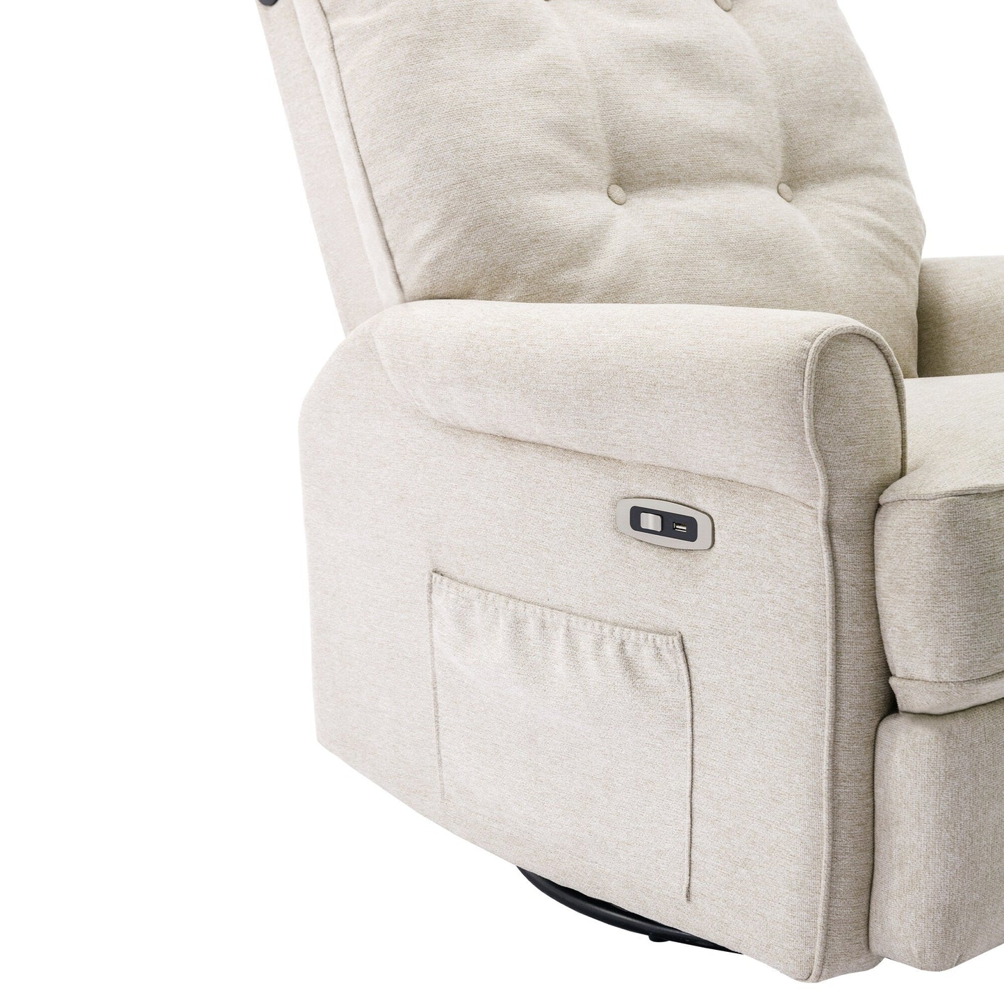 Beige 270° Swivel Recliner with USB Charging Ports, Touch Lamp, Rocking Base, and Side Storage Pocket
