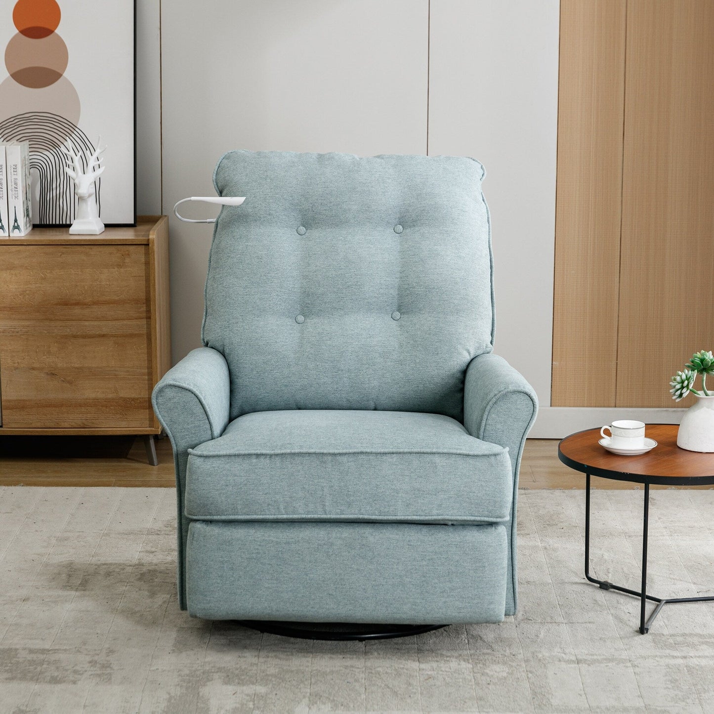 Beige 270° Swivel Recliner with USB Charging Ports, Touch Lamp, Rocking Base, and Side Storage Pocket