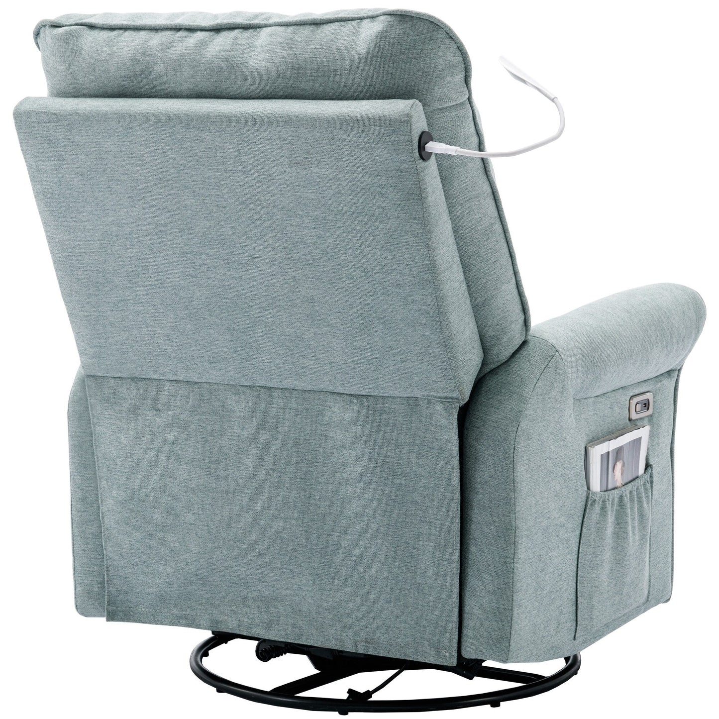 Beige 270° Swivel Recliner with USB Charging Ports, Touch Lamp, Rocking Base, and Side Storage Pocket