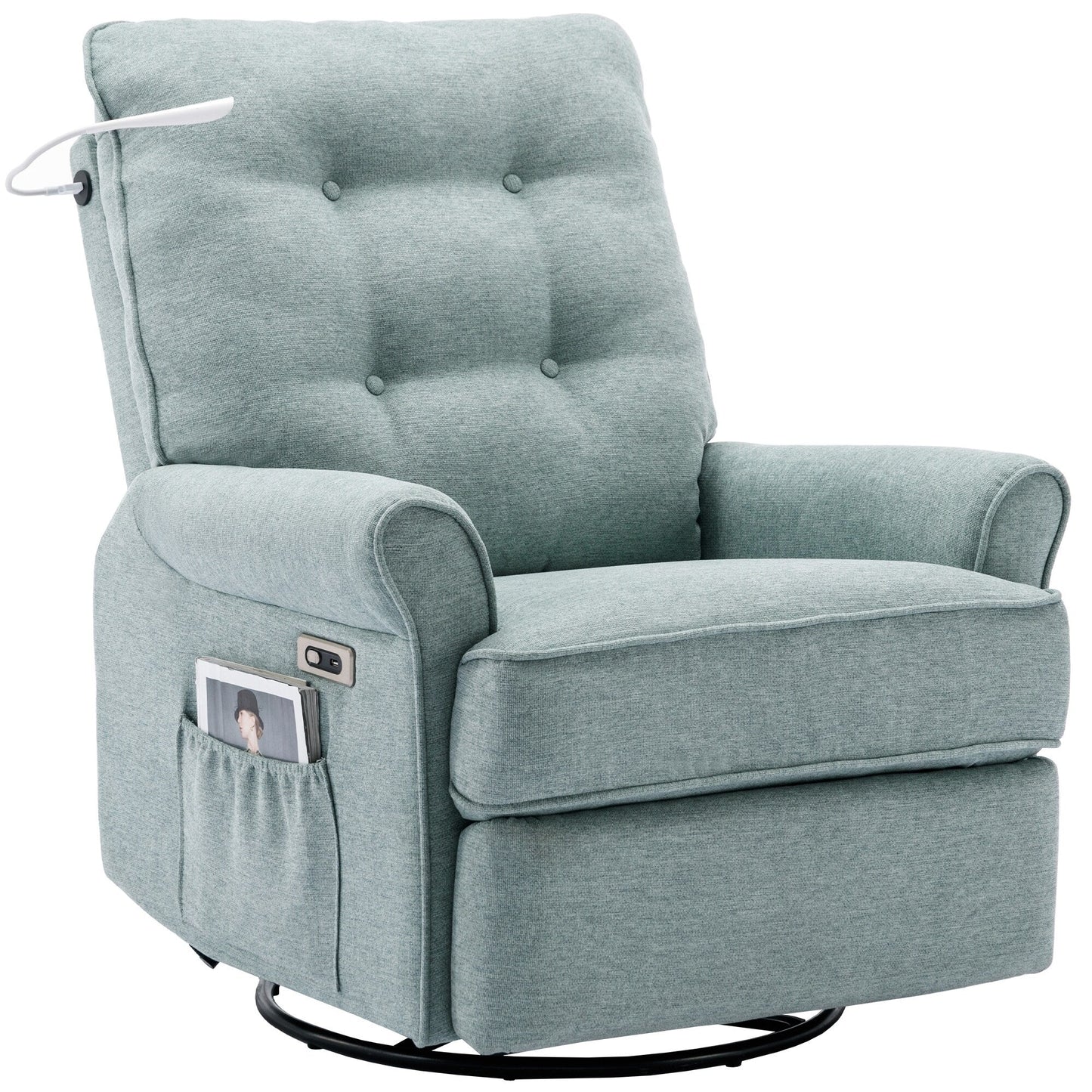 Beige 270° Swivel Recliner with USB Ports, Touch Lamp, Side Pocket Storage, and Rocking Base