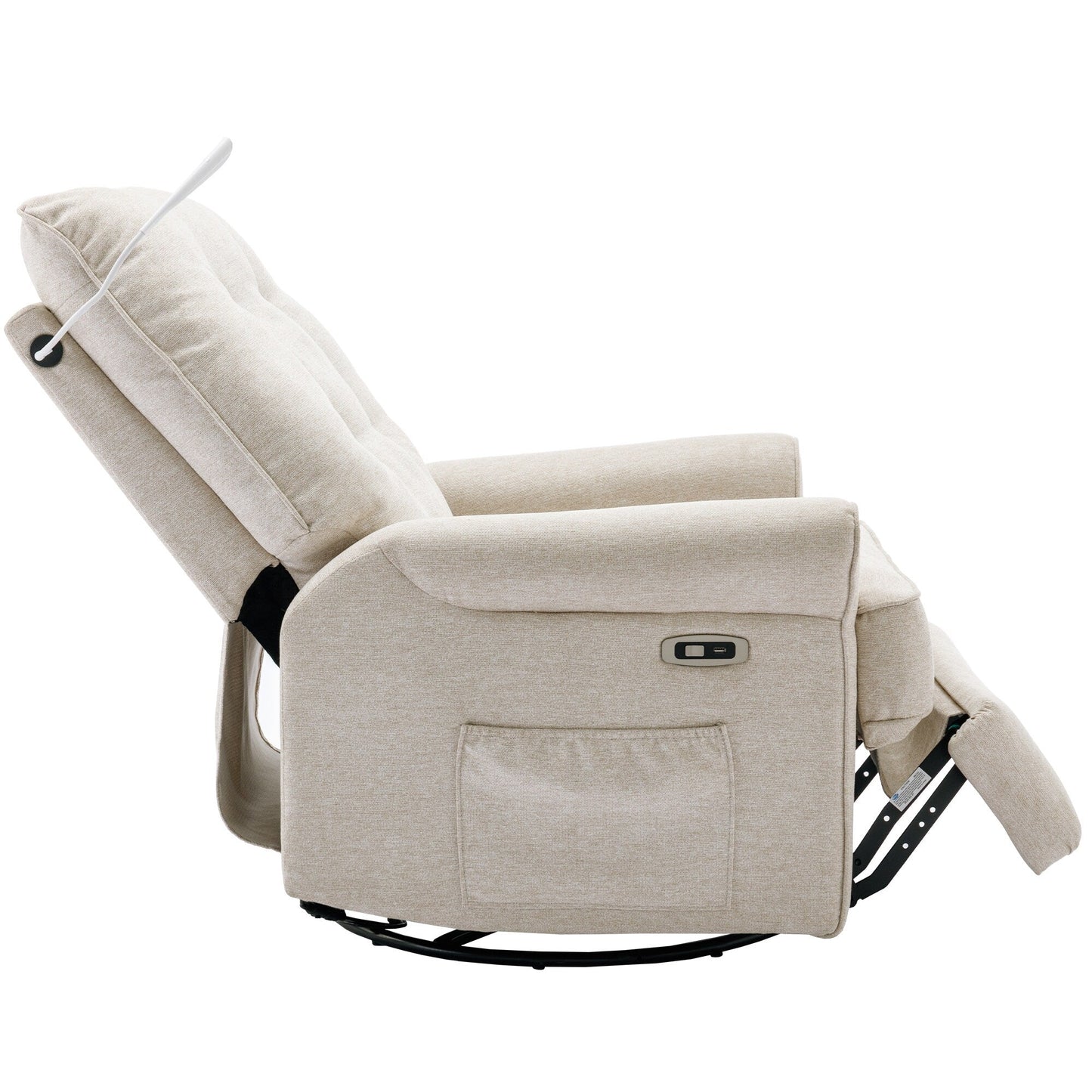 Beige 270° Swivel Recliner with USB Ports, Touch Lamp, Side Pocket Storage, and Rocking Base