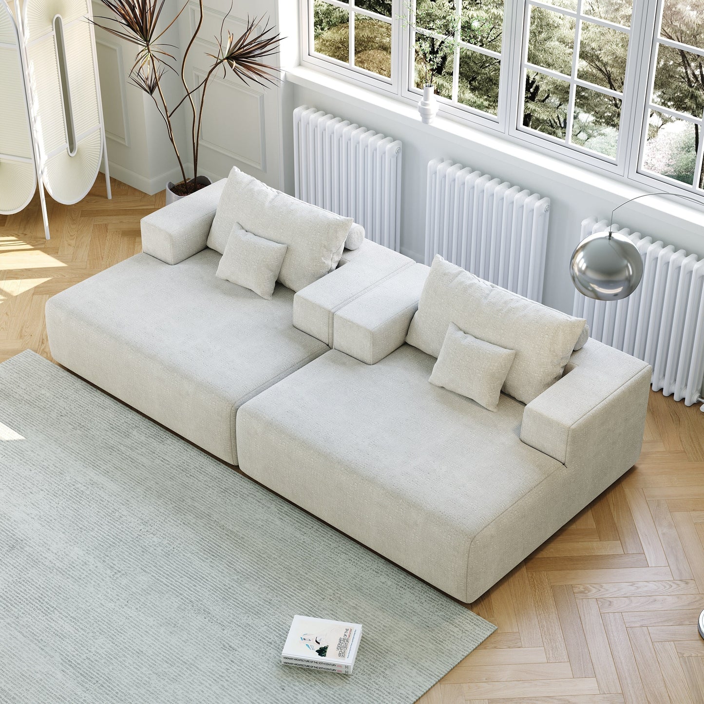 Beige Chenille Single Sleeper Chair Sofa with Backrest Pillow