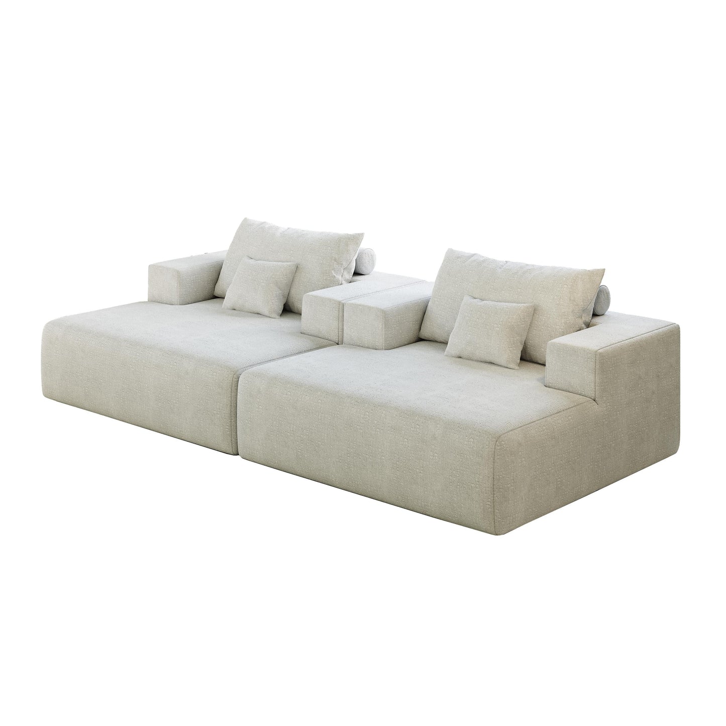 Beige Chenille Single Sleeper Chair Sofa with Backrest Pillow
