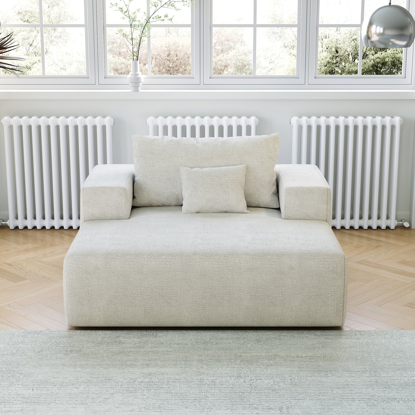 Beige Chenille Single Sleeper Chair Sofa with Backrest Pillow